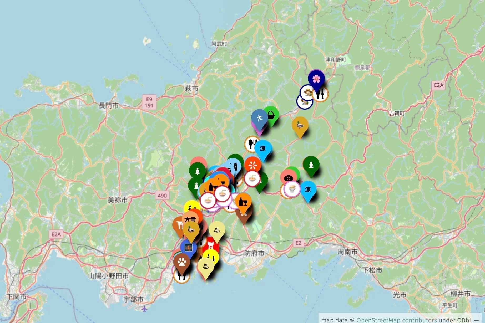 山口県内の観光マップ