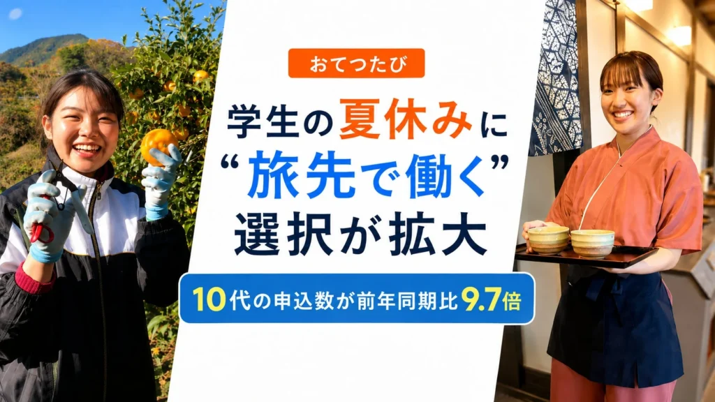 旅して働く新体験!「おてつたび」で学生の夏休みが劇的に変化中!10代の申込数が9.7倍に急増!