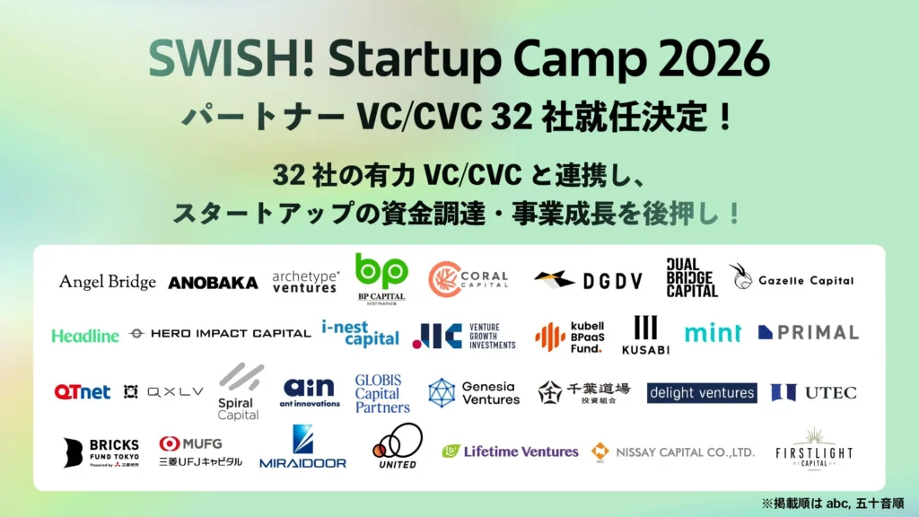軽井沢で未来を拓く2日間！『SWISH! Startup Camp 2026』で起業家と投資家が深くつながる