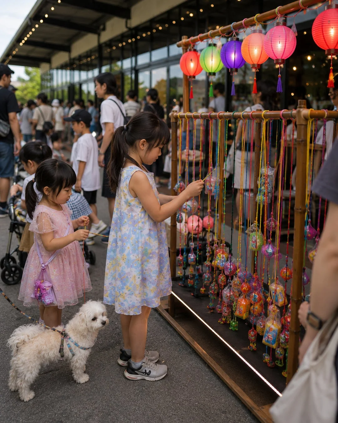 提灯が飾られた賑やかな縁日