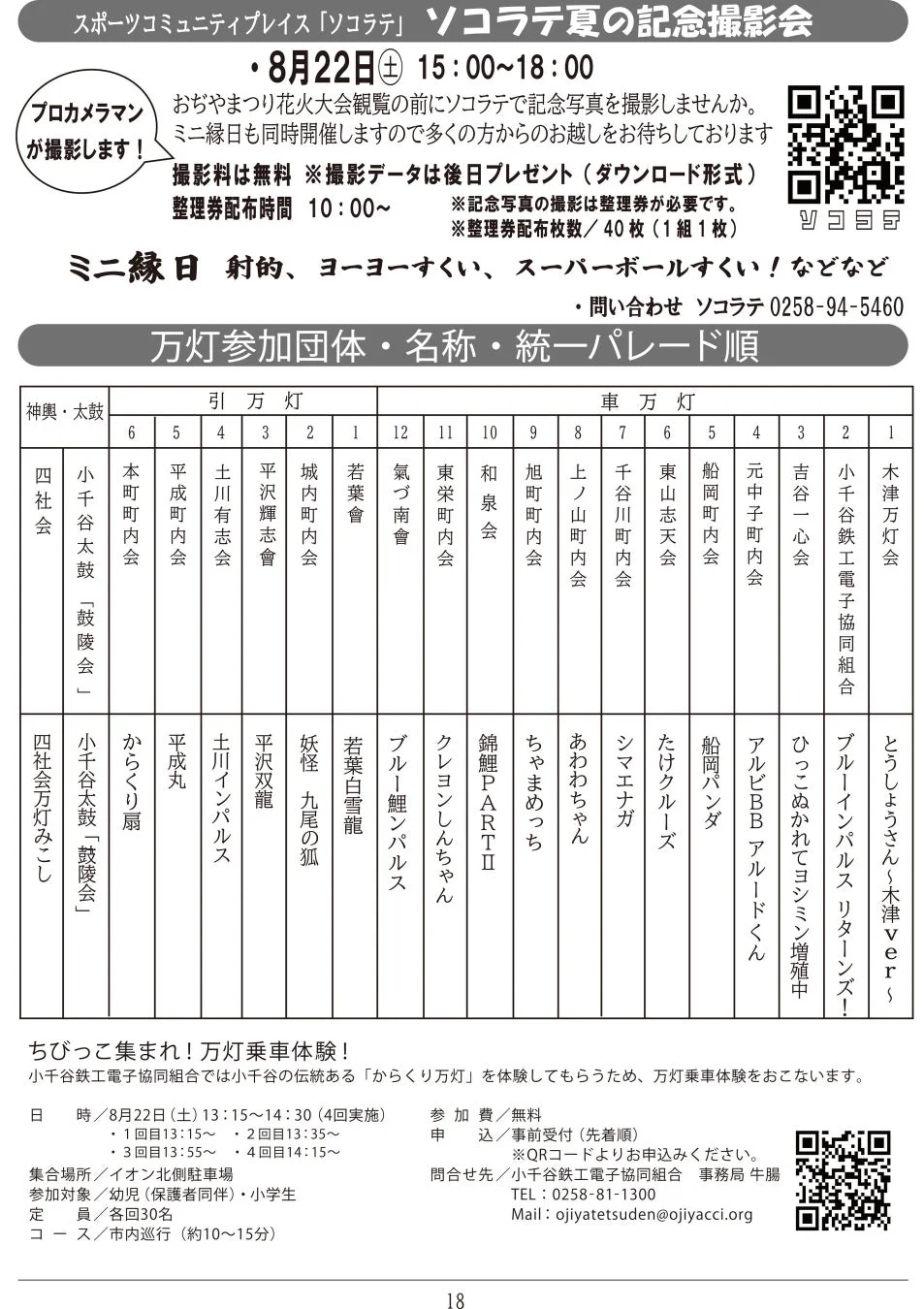 万灯参加団体と万灯乗車体験