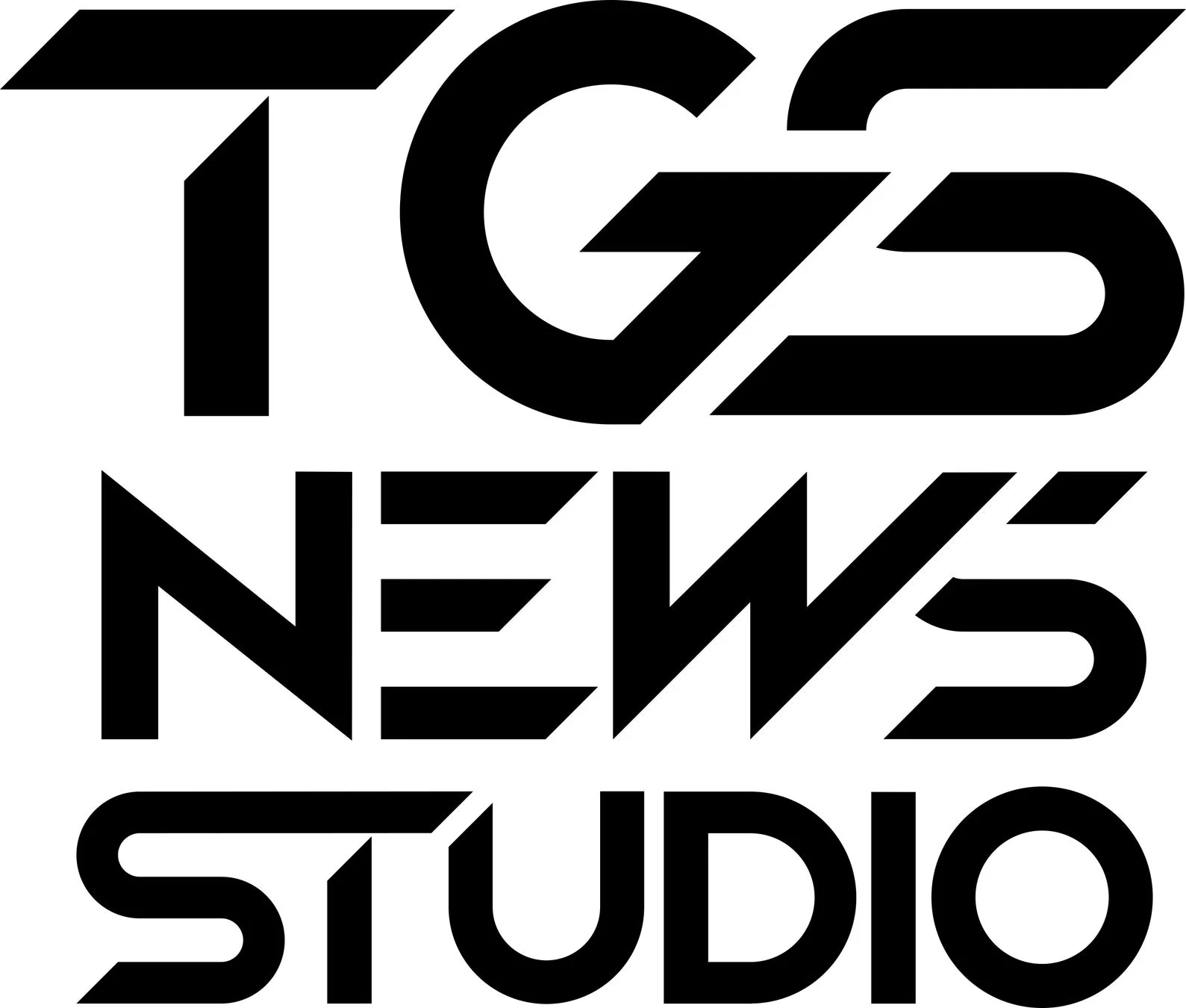 「TGS NEWS STUDIO」と書かれたロゴ画像です。太字で幾何学的なデザインが特徴の、ニュース番組やスタジオのタイトルを表現しています。