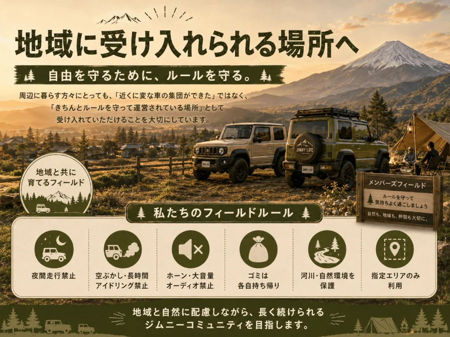 地域や自然との共生を重視したフィールドルールを説明する広告