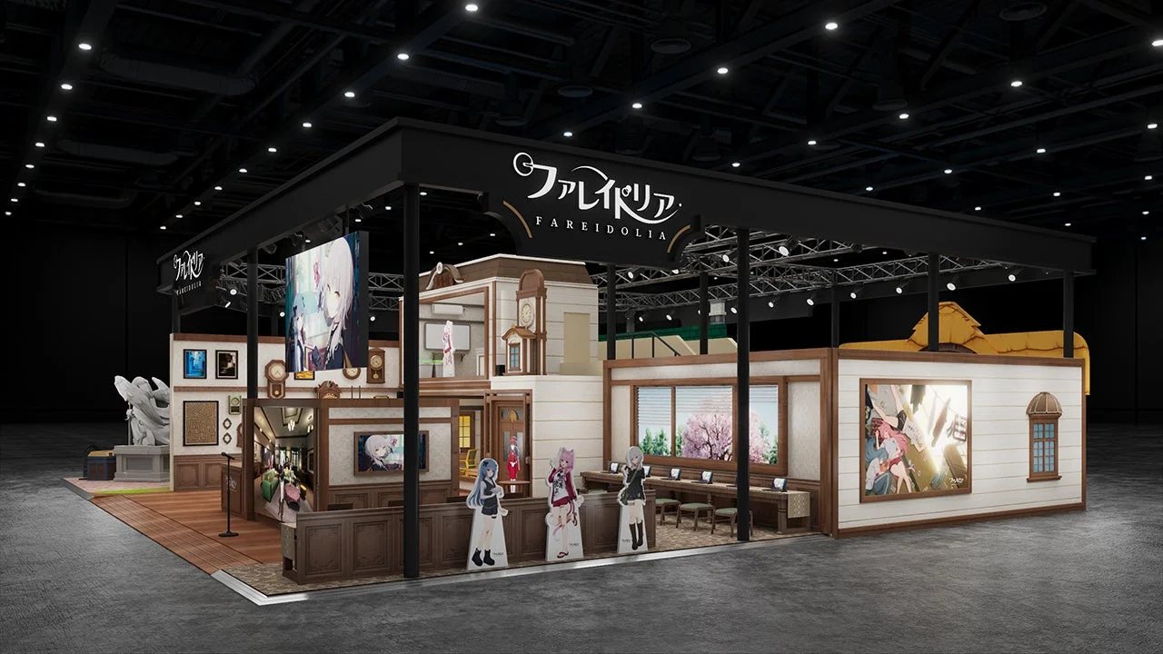 アニメやバーチャルコンテンツの展示ブースの全景