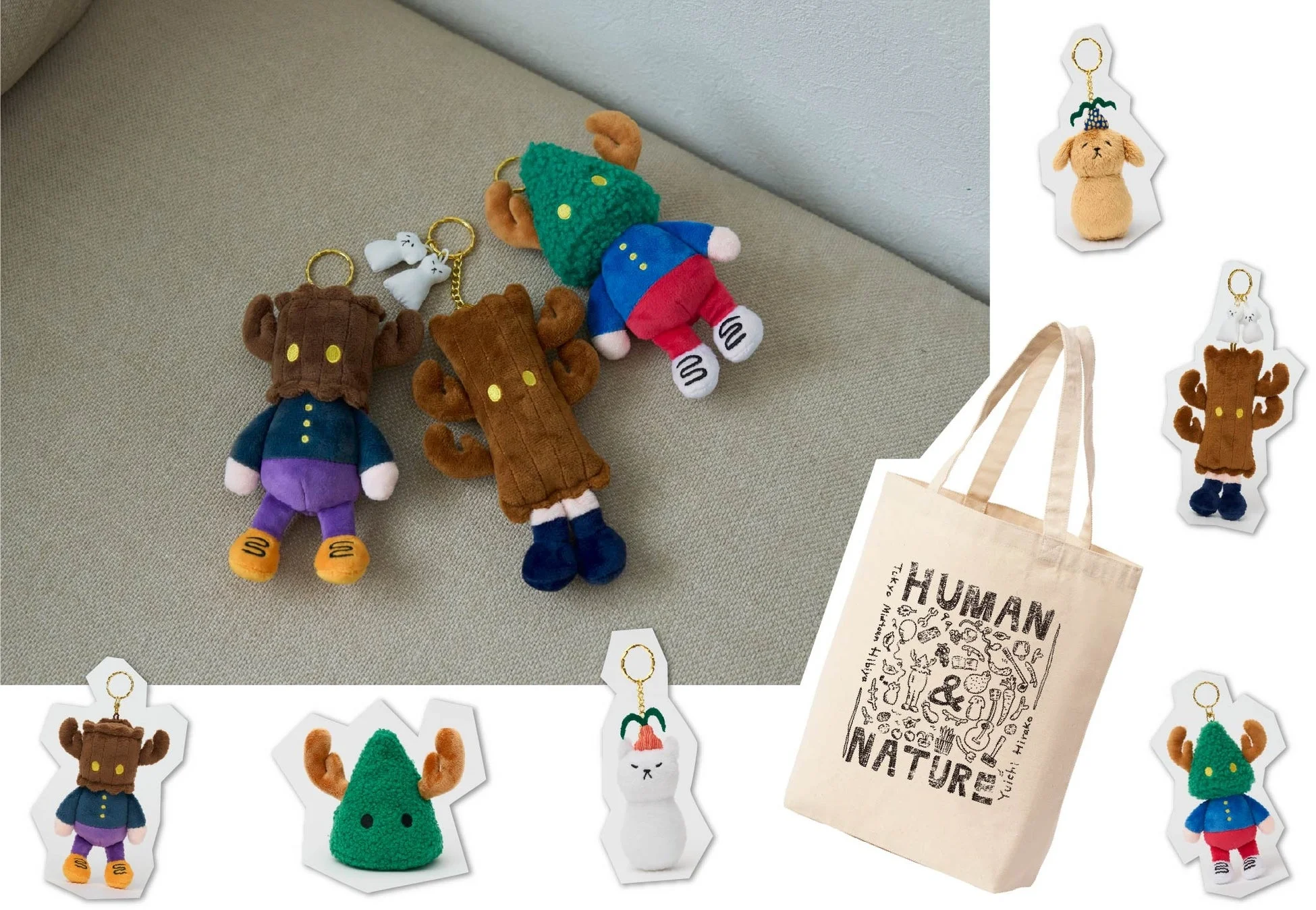 HUMAN & NATURE展のぬいぐるみキーホルダーとトートバッグ