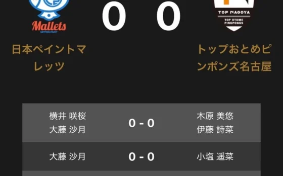 ノジマＴリーグ2026-2027公式戦！日本ペイントマレッツ vs トップおとめピンポンズ名古屋の対戦オーダーが発表！