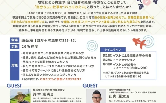 地域資源を仕事に！「40010地域ビジネスカフェ Vol.2」で新たな働き方のヒントを見つけよう