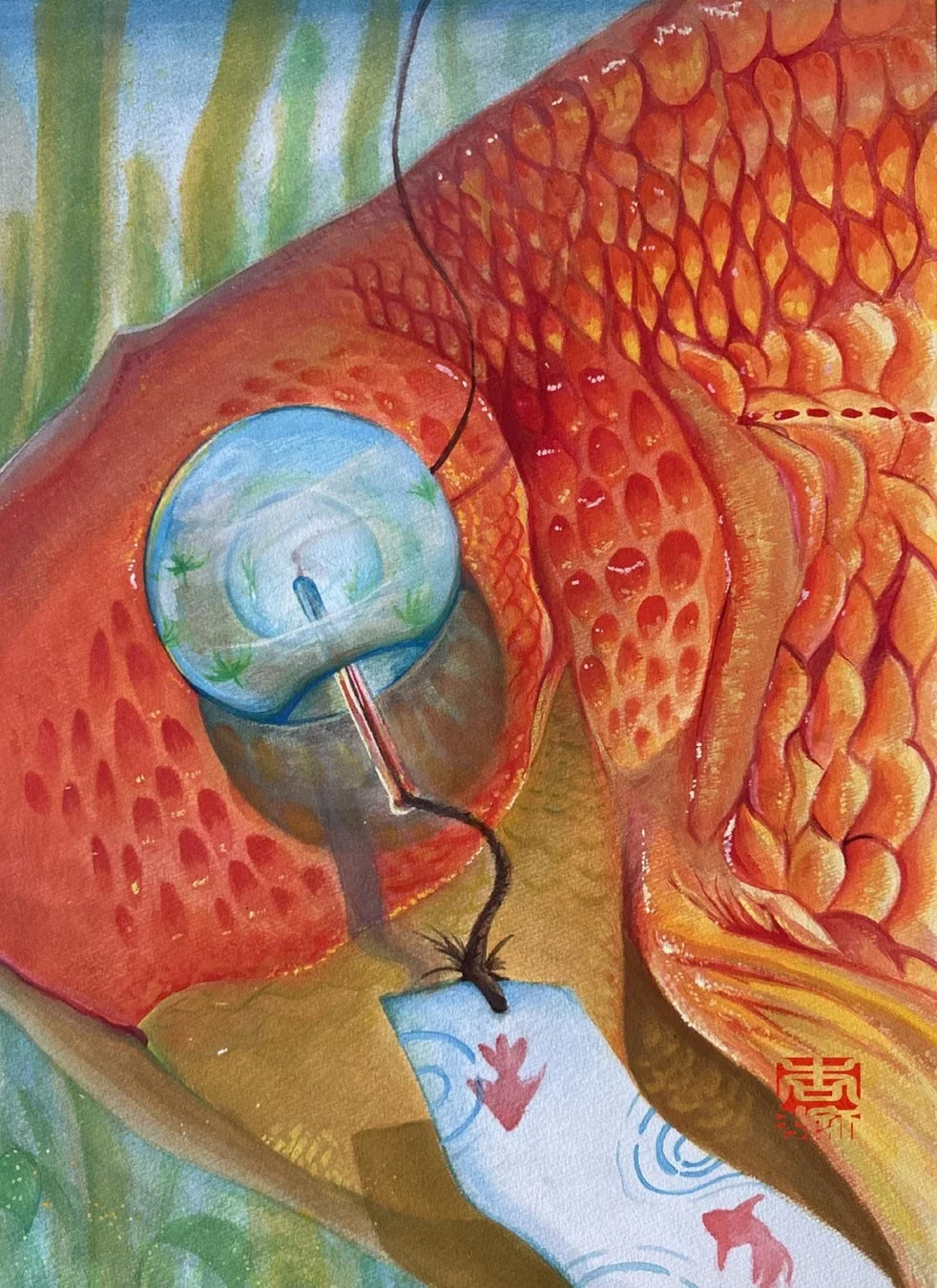 金魚と風鈴の絵