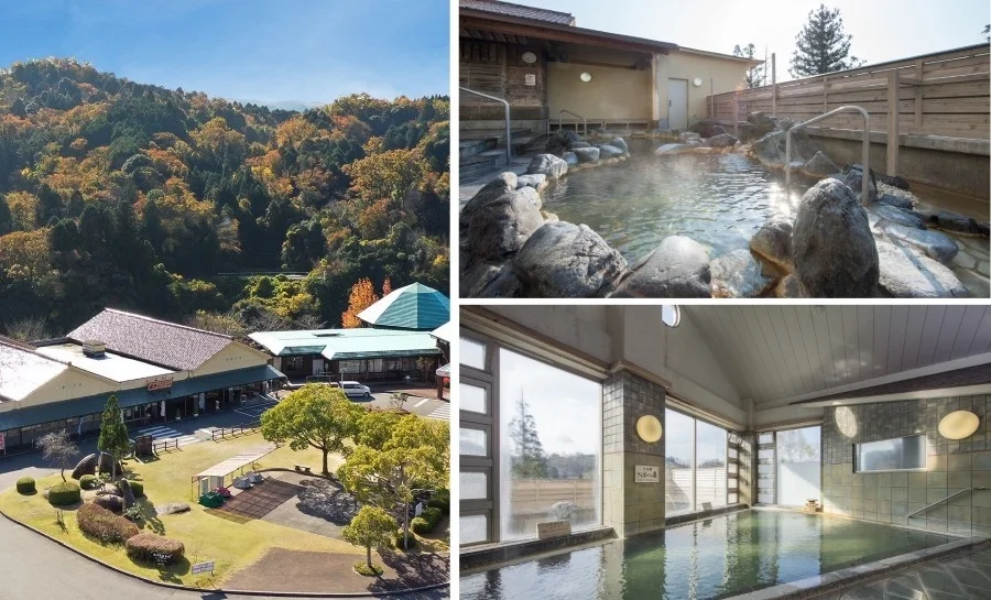 紅葉に囲まれた温泉施設と露天風呂