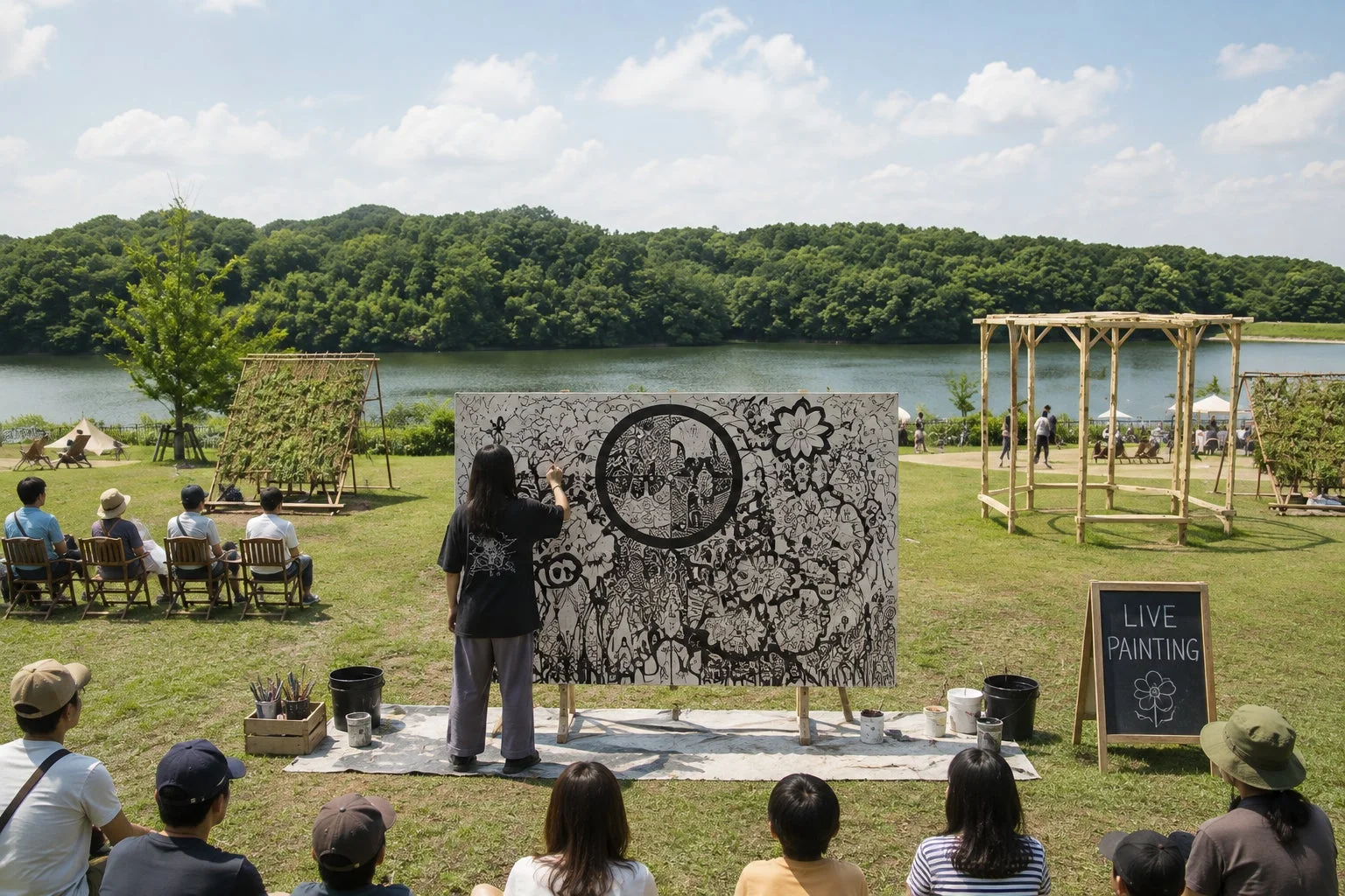 湖畔でのライブペインティング