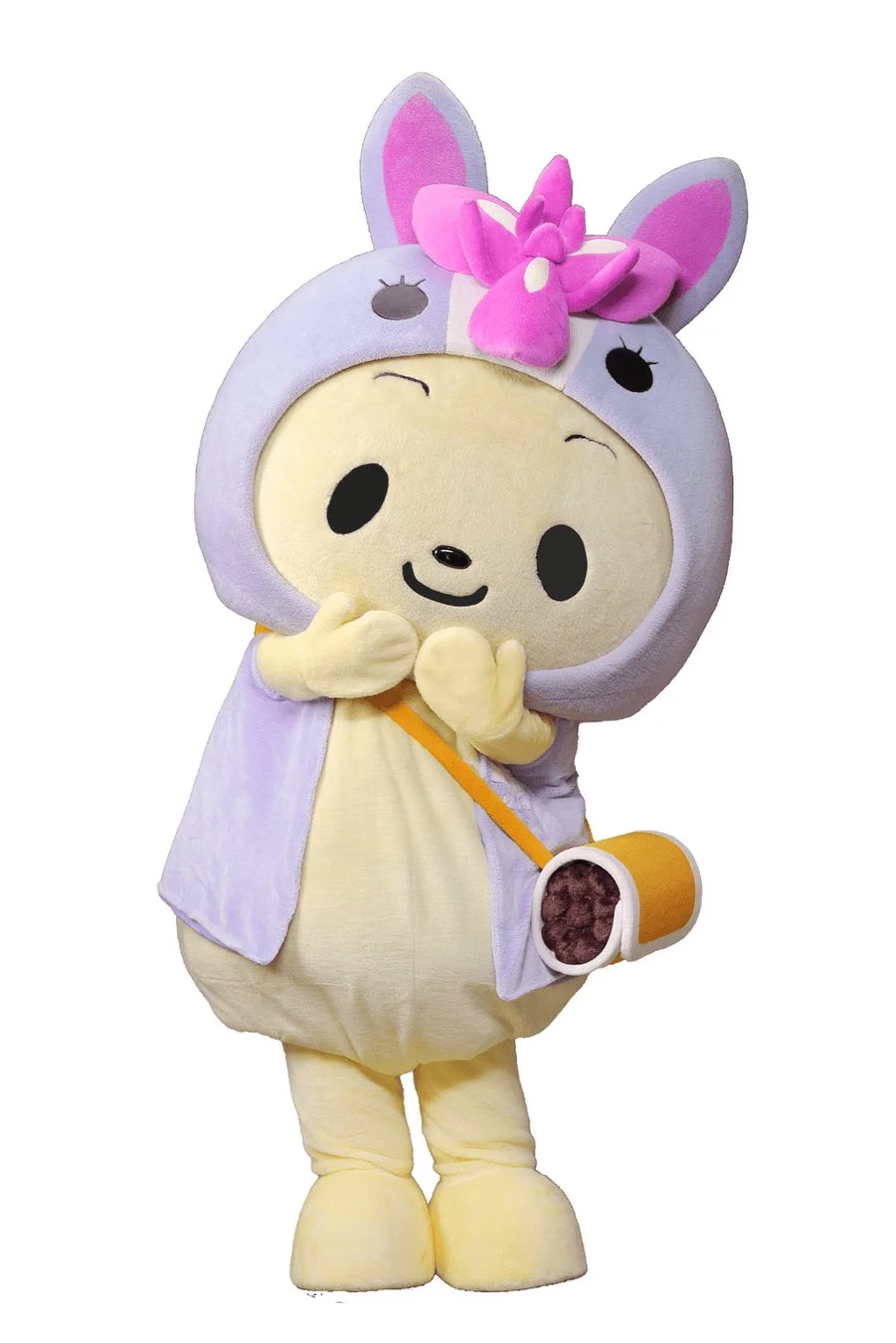 耳とピンクの大きな花飾りをつけた、うさぎのような可愛らしい黄色のキャラクター