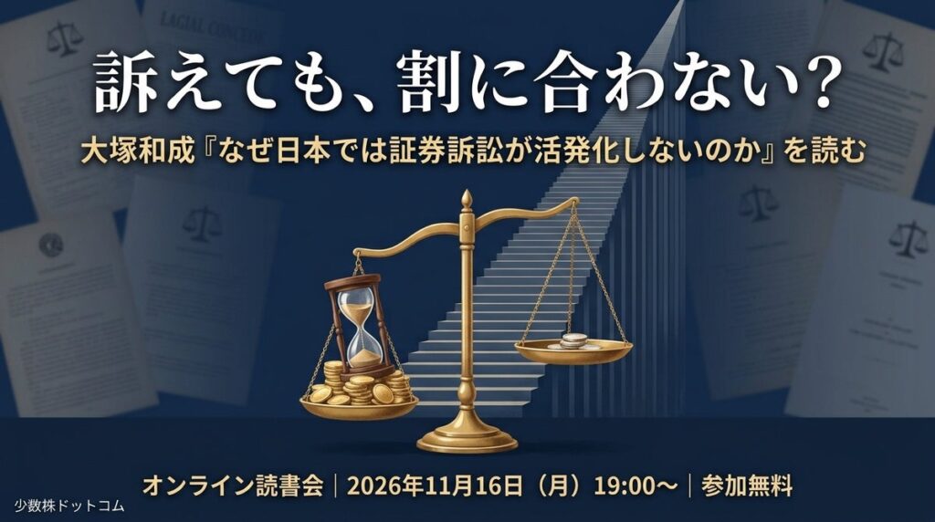 少数株ドットコム、創業者・山中裕 読書会「大塚和成『なぜ日本では証券訴訟が活発化しないのか』を読む」を開催
