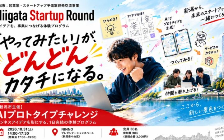 起業に関心のある学生や社会人が、アイデアの具現化から実践者による伴走、投資家へのピッチ挑戦。事業開発プロセスをまるごと体験できる実践型プログラム「Niigata Startup Round」開催