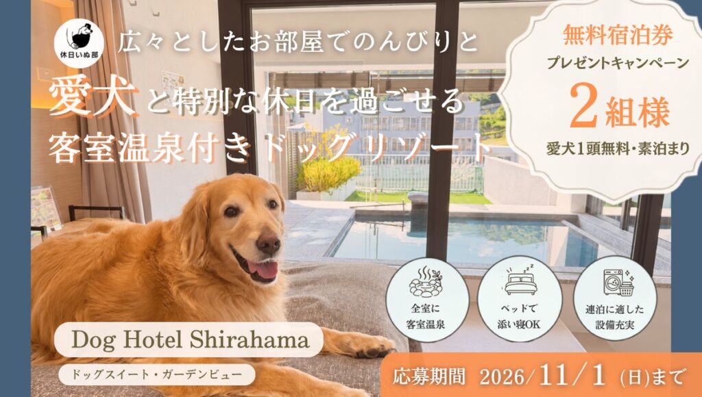 【休日いぬ部×Dog Hotel Shirahama 特別企画】ドッグリゾートで過ごす、愛犬との無料宿泊キャンペーンを開催