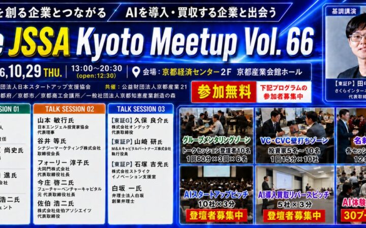 AIは「使う」から「共創する」時代へ。スタートアップと大企業をつなぐ「The JSSA KYOTO Meetup Vol.66」を10月29日に京都で開催