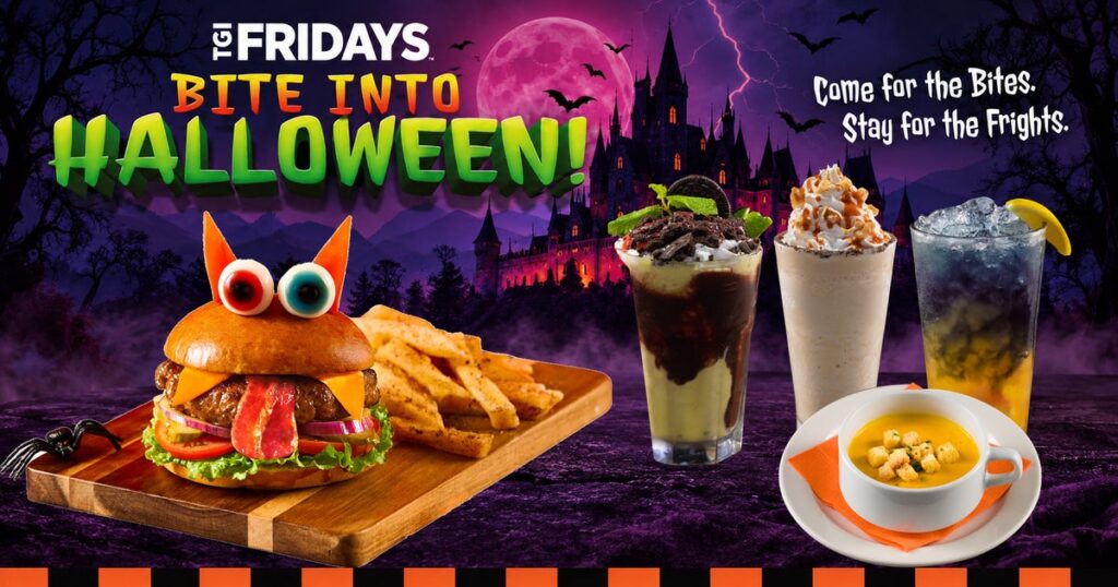 【TGIフライデーズ】おいしいモンスターたちが待つ、ハロウィンの世界へ。「FRIDAYFUL HALLOWEEN!」開催!バーガーと目が合う。グラスに怪しい夜が広がる。スタッフも仮装でお出迎え!